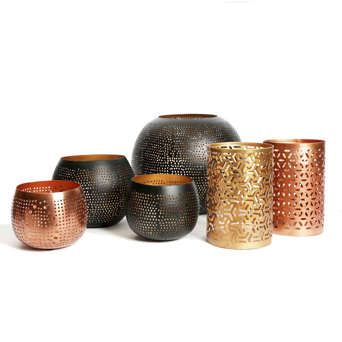 Gold Metal Tea Light Holder - Hollow Zigzag Design, Medium