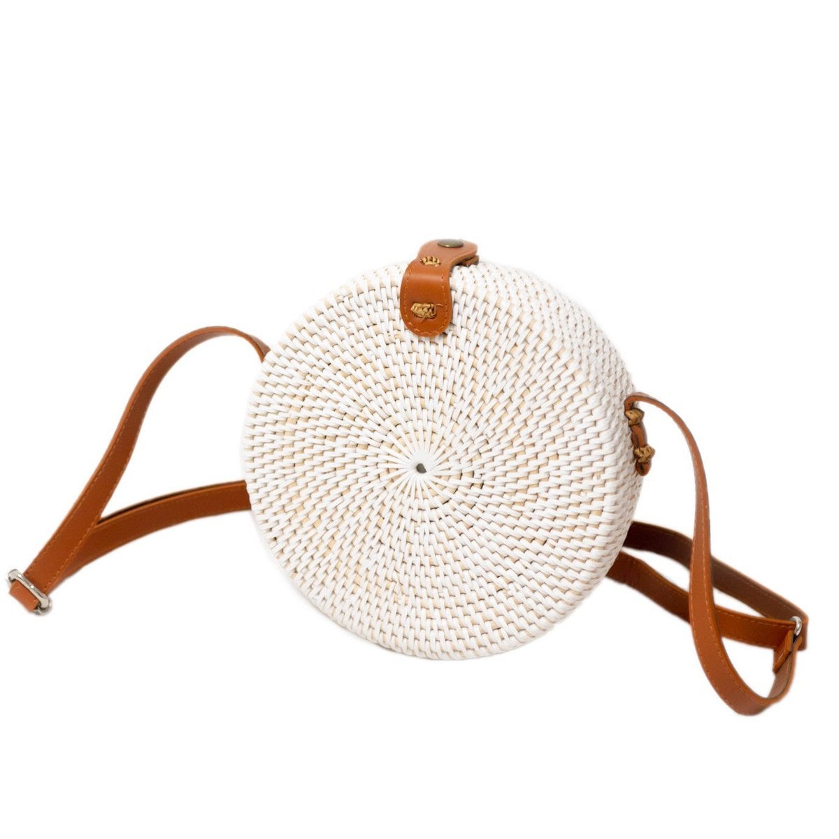 Rattan Crossbody Bag White - Handmade Boho Bali Shoulder Bag