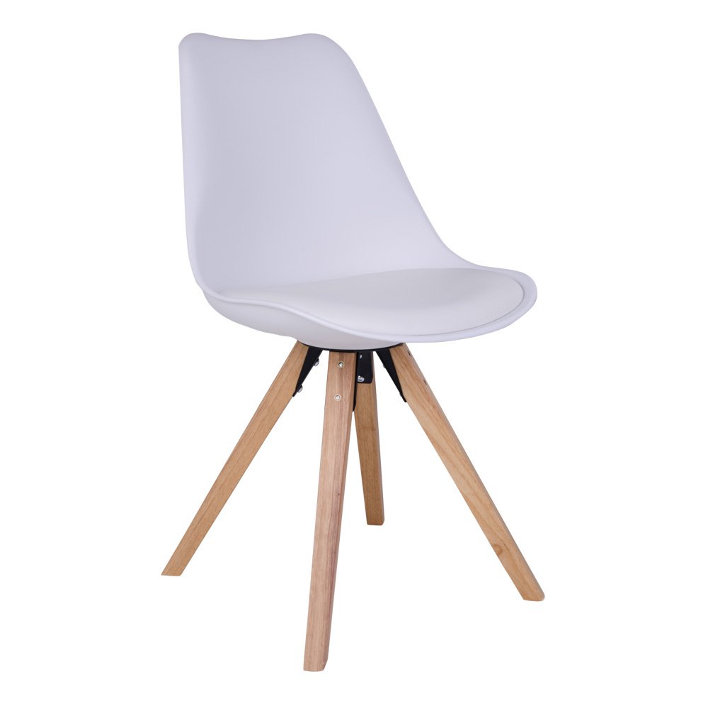 Bergen Dining Chair - PU Leather, Moulded Plastic, Rubberwood, White - Set of 2