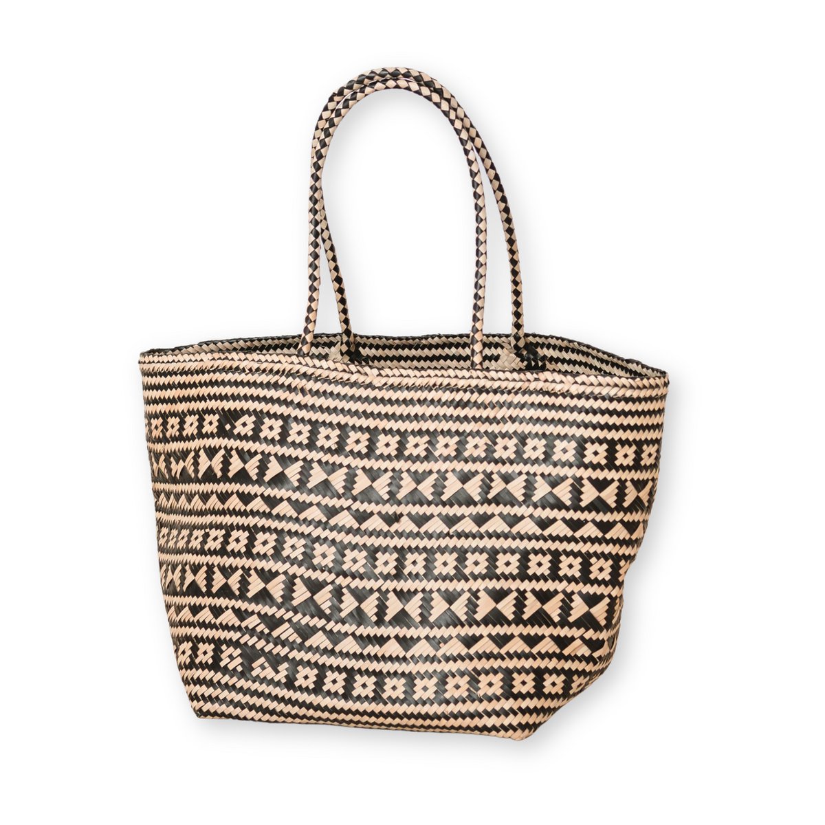 Boho Tote Bag – Seagrass Summer Bag – Shoulder Beach Bag – Woven Natural Bag – Large Boho Shopping Bag KIDUL (black)