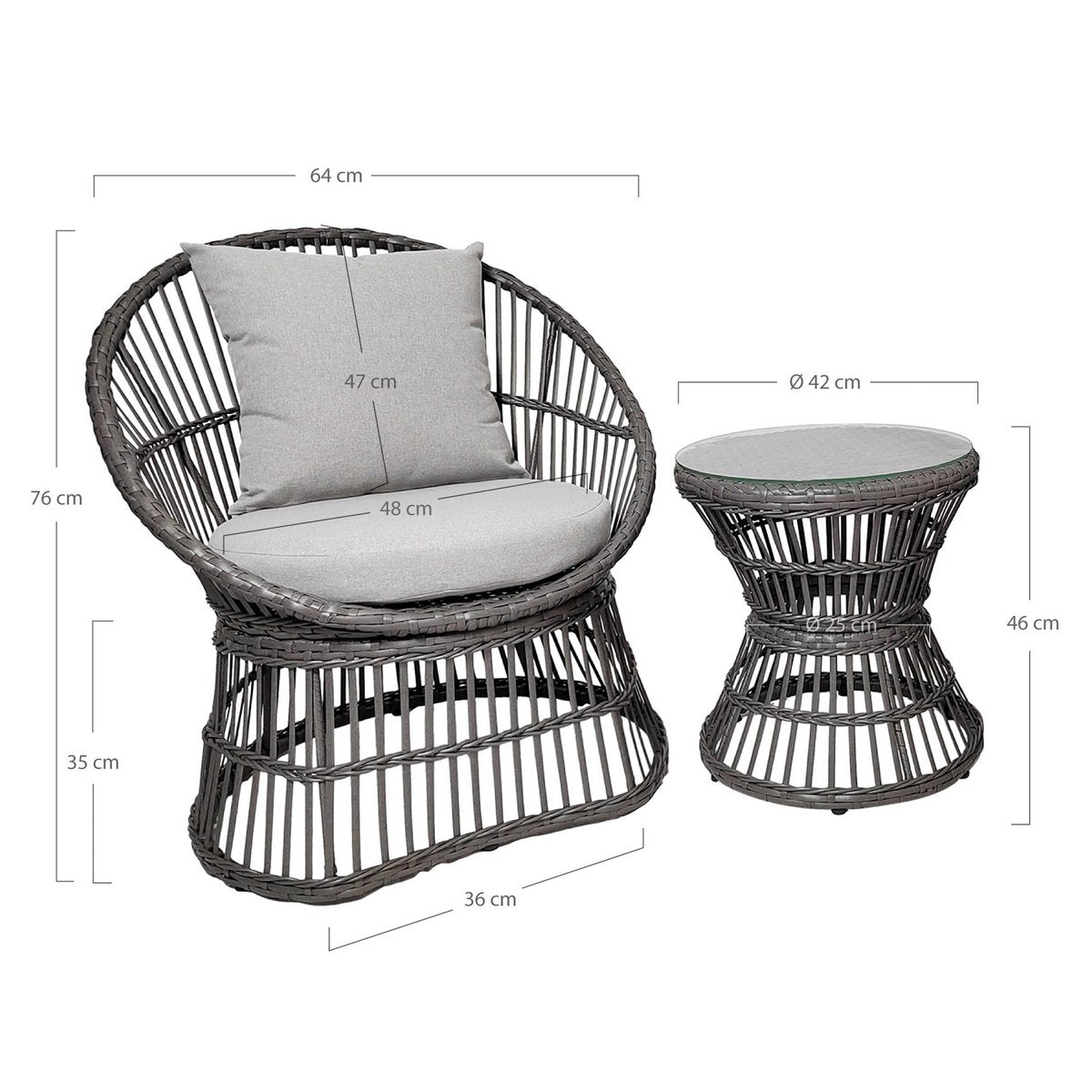 Rattan Lounge Set with Cushions - Grey Outdoor Garden Seating