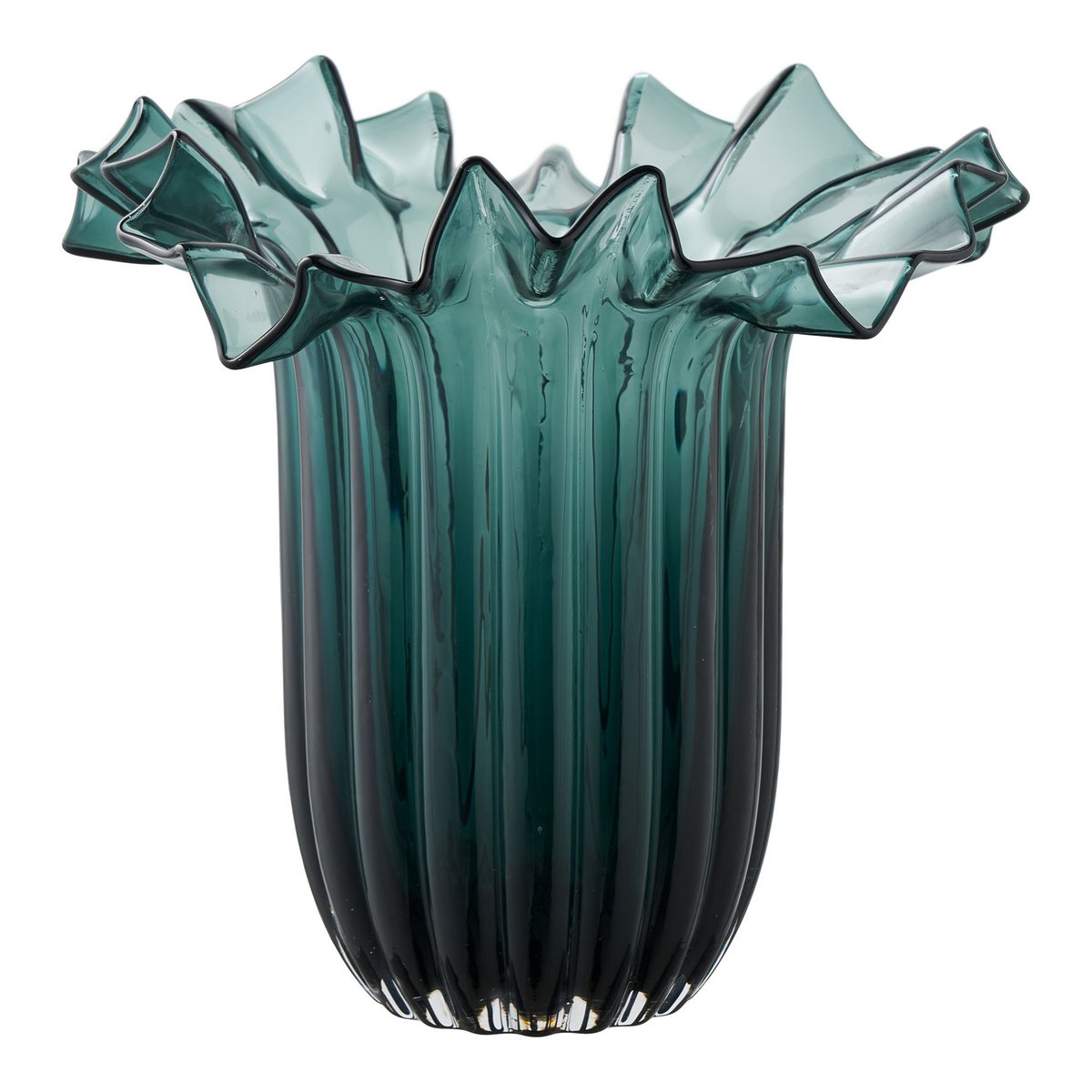 Dunkelgrüne mundgeblasene Glasvase