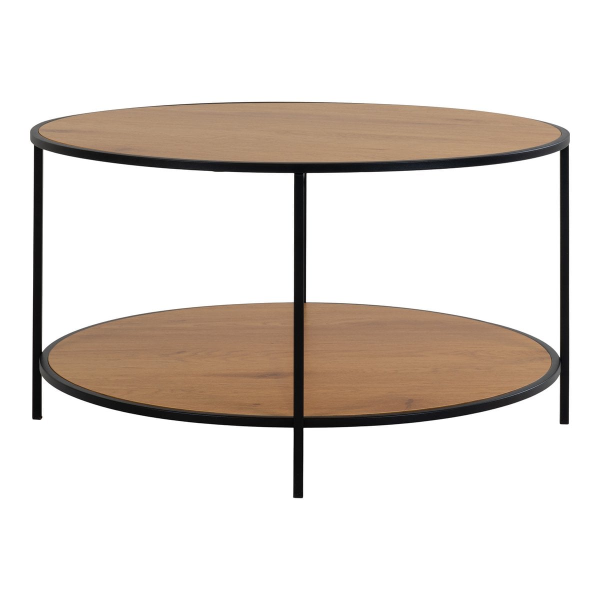Oak Look Coffee Table with Steel Frame - Modern Round Table, 80cm