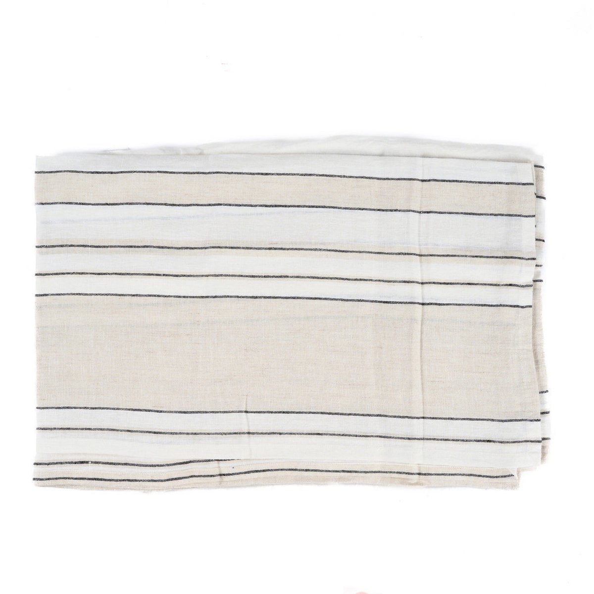 Linen Tablecloth - Natural Black White Striped Dining Table Cover 150x300