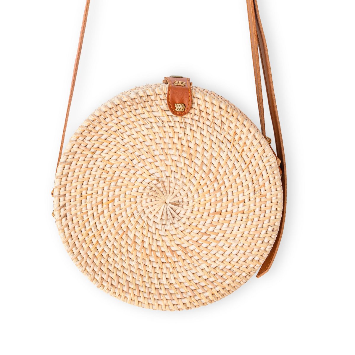 Rattan Crossbody Bag - Beige Boho Bali Bag with Leather Straps