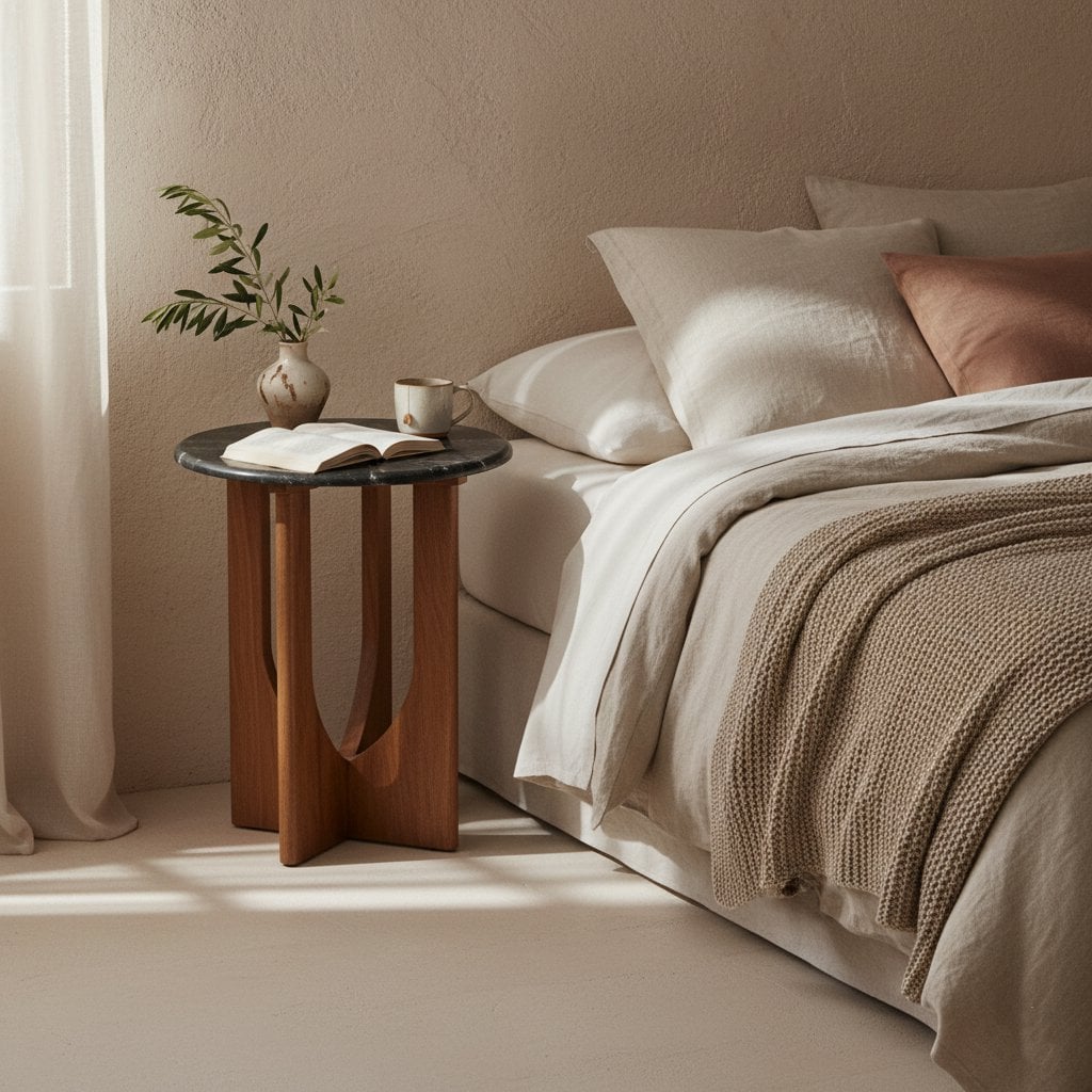 Black Marble Side Table – Mango Wood Base, Modern Accent