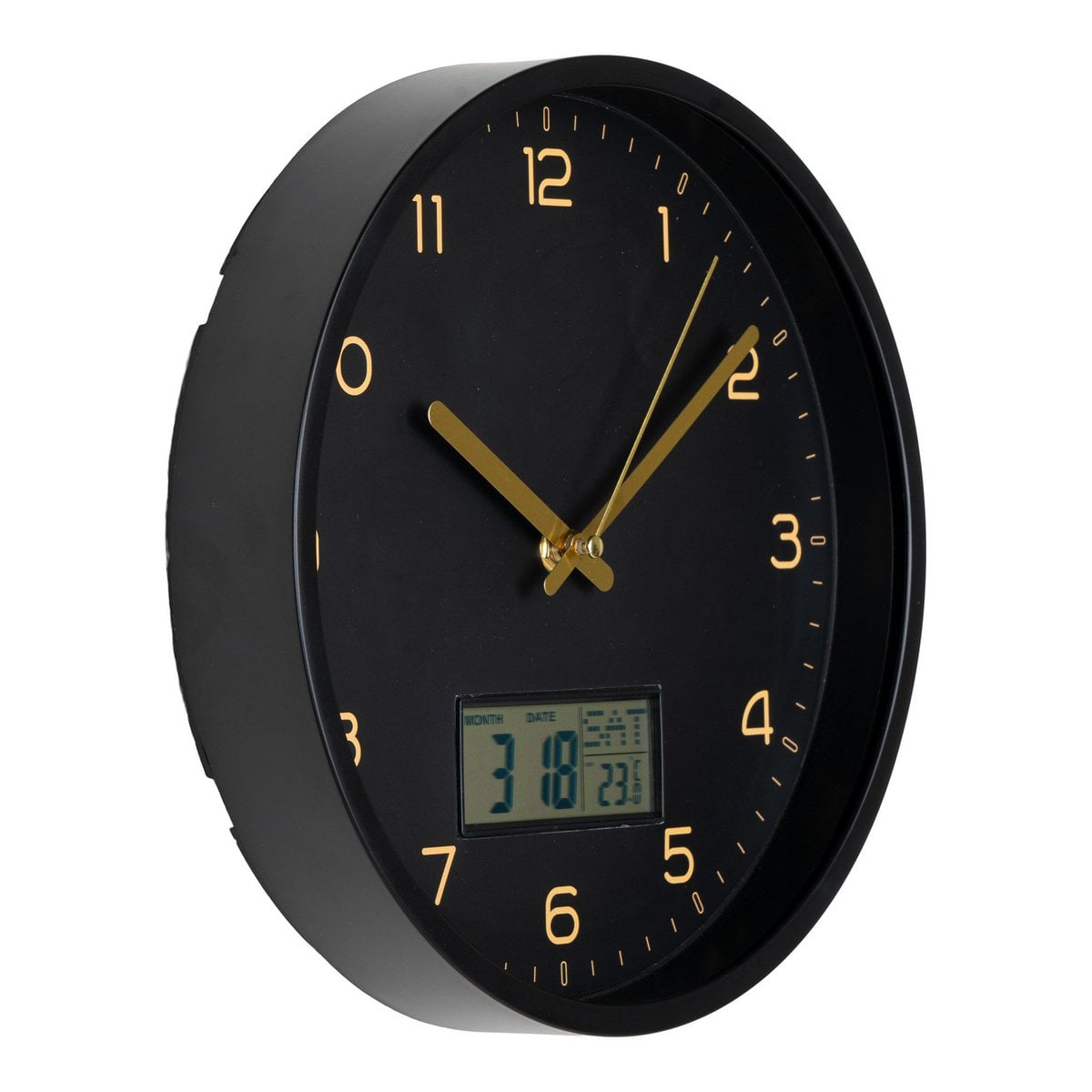 Montre Murale Amiens - Noir, Plastique, Verre, LCD, Ø25cm