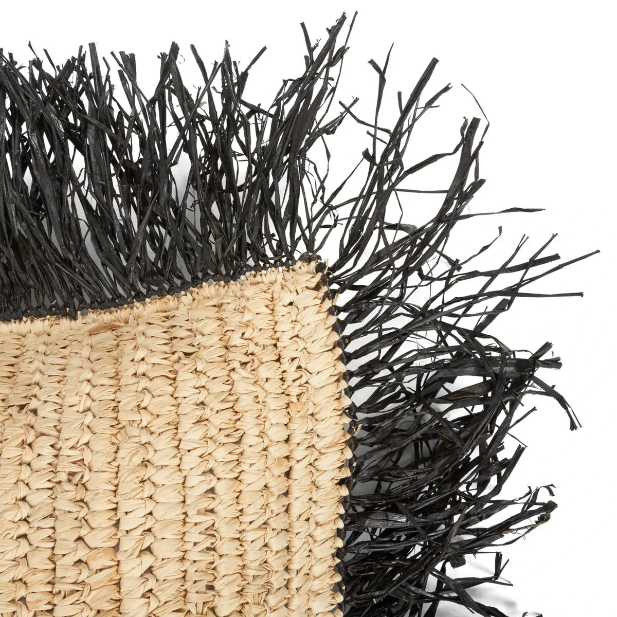 Raffia Cushion Cover - Black Natural Nordic Throw Pillow - 40x40cm