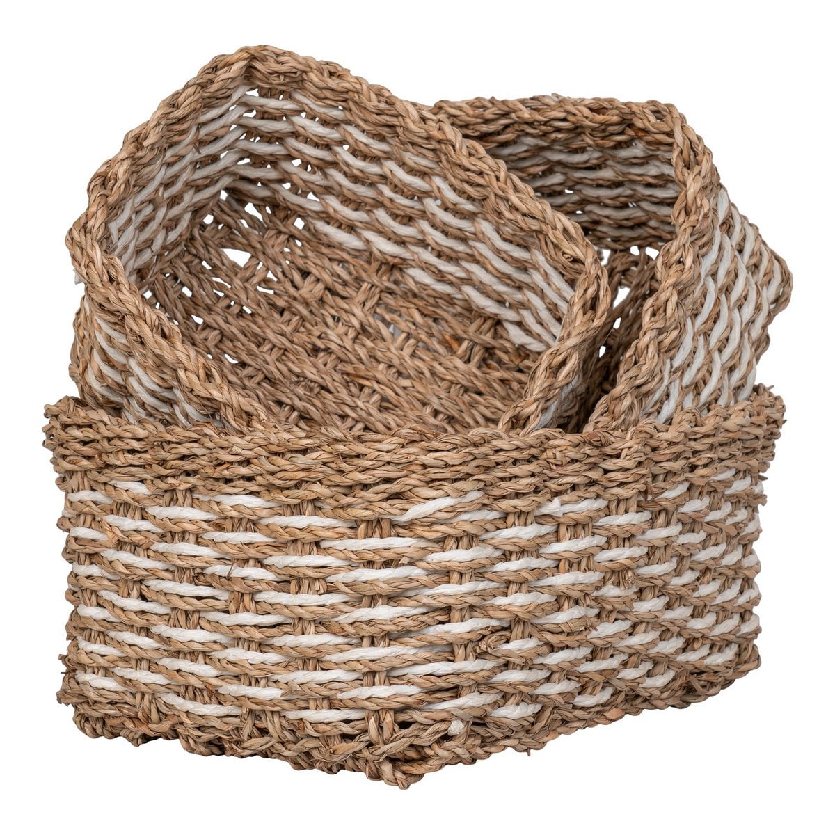 Pala Basket - Basket, seagrass/paper, natural/white, set of 3