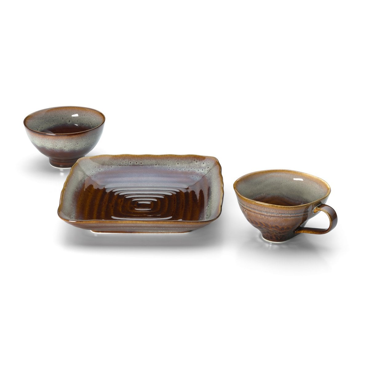 Medium Ceramic Square Plate for Serving Mains & Sides - Smoked Horizon Brown Grey