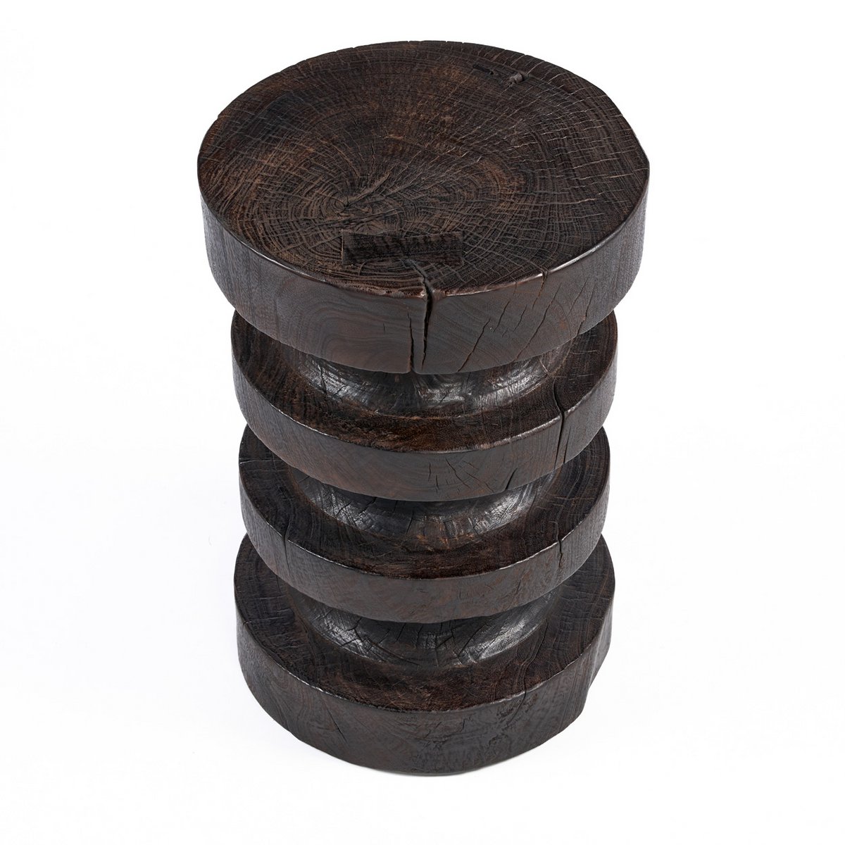 Walnut Wood Side Table - Modern Accent Table with Tiered Rings