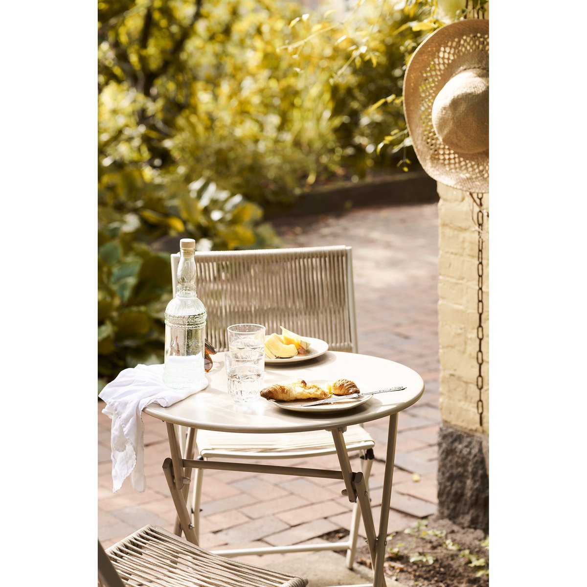 Steel Bistro Set - Taupe Polyester Garden Table & 2 Chairs