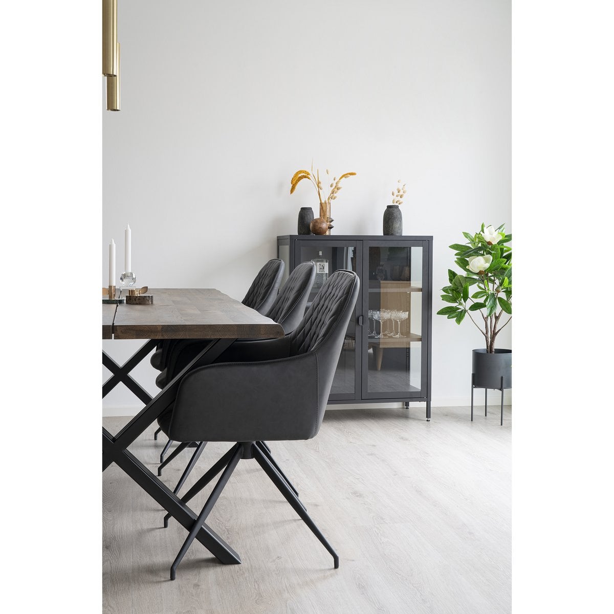 Harbo Dining Chair with Swivel - Steel, PU, Plywood, Dark Grey