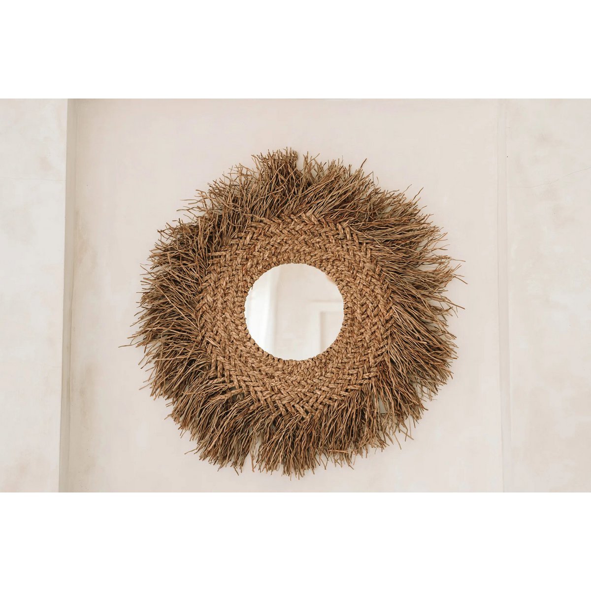 Water Hyacinth Wall Mirror - Natural Woven Round Mirror