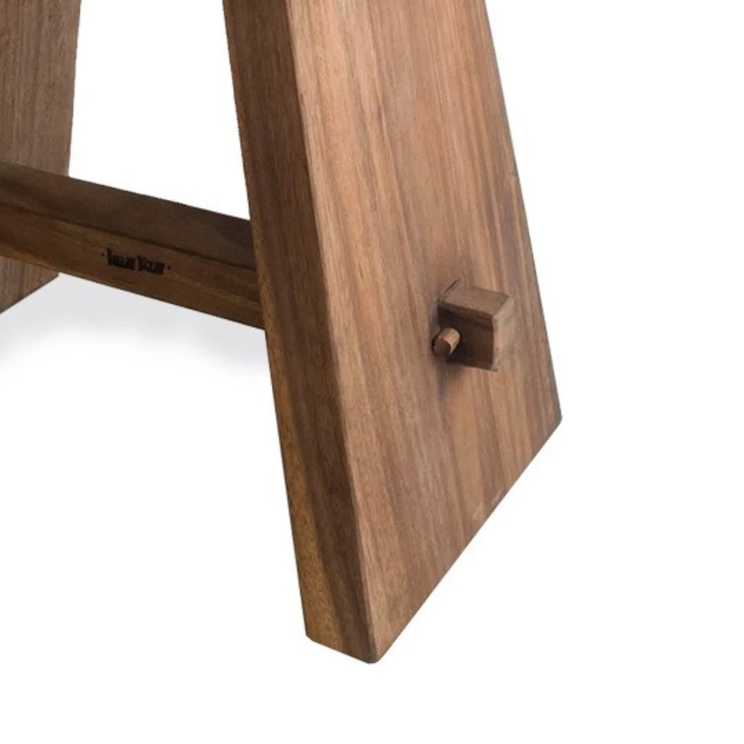 Suar Wood Stool with Leather Seat - Natural Black