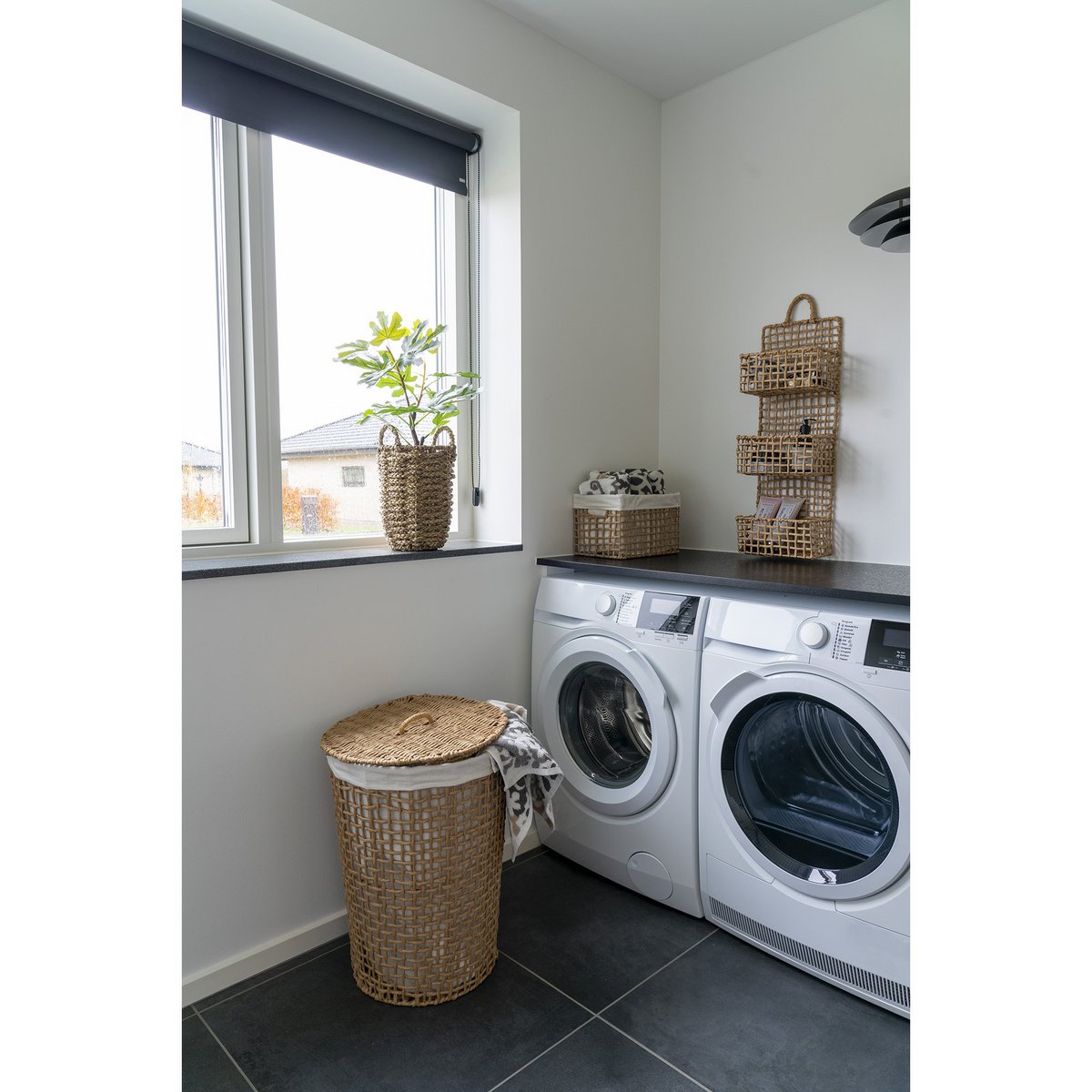 Paper Laundry Basket - Light Brown Woven Hamper 42x56 cm