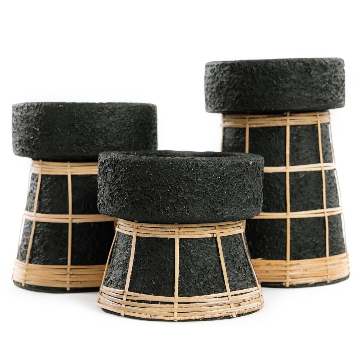 Terracotta Tea Light Holder - Black Rattan Candle Holder, Large