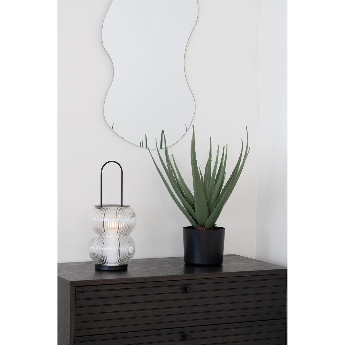 Lucena Lantern - Black, Metal/Glass, 16x16x36 cm