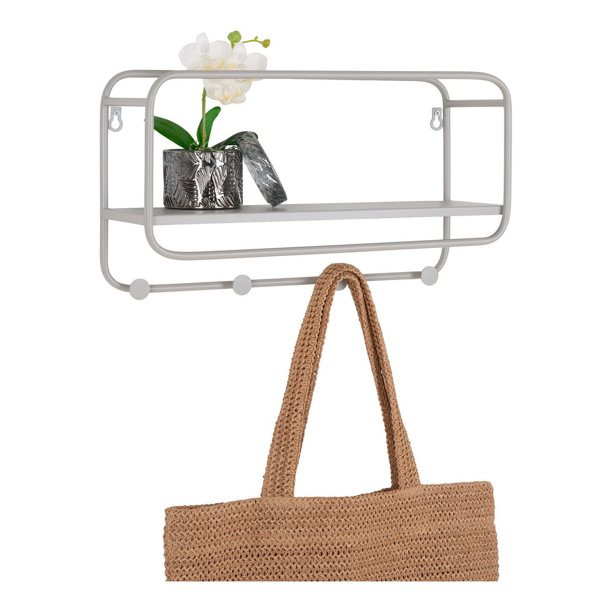 Steel Hat Shelf - Cool Grey Wall-Mounted Organizer, 45 cm
