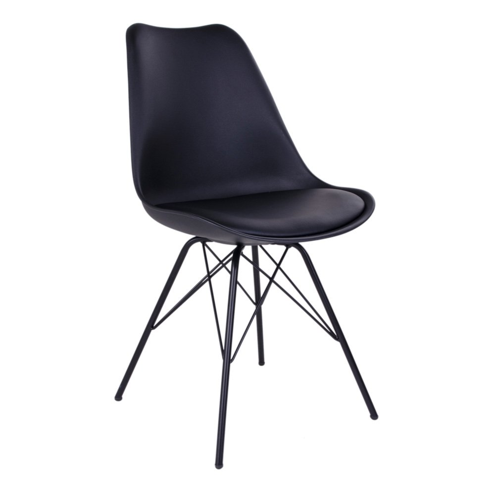 PU Leather Dining Chairs - Black Metal Frame, Set of 2