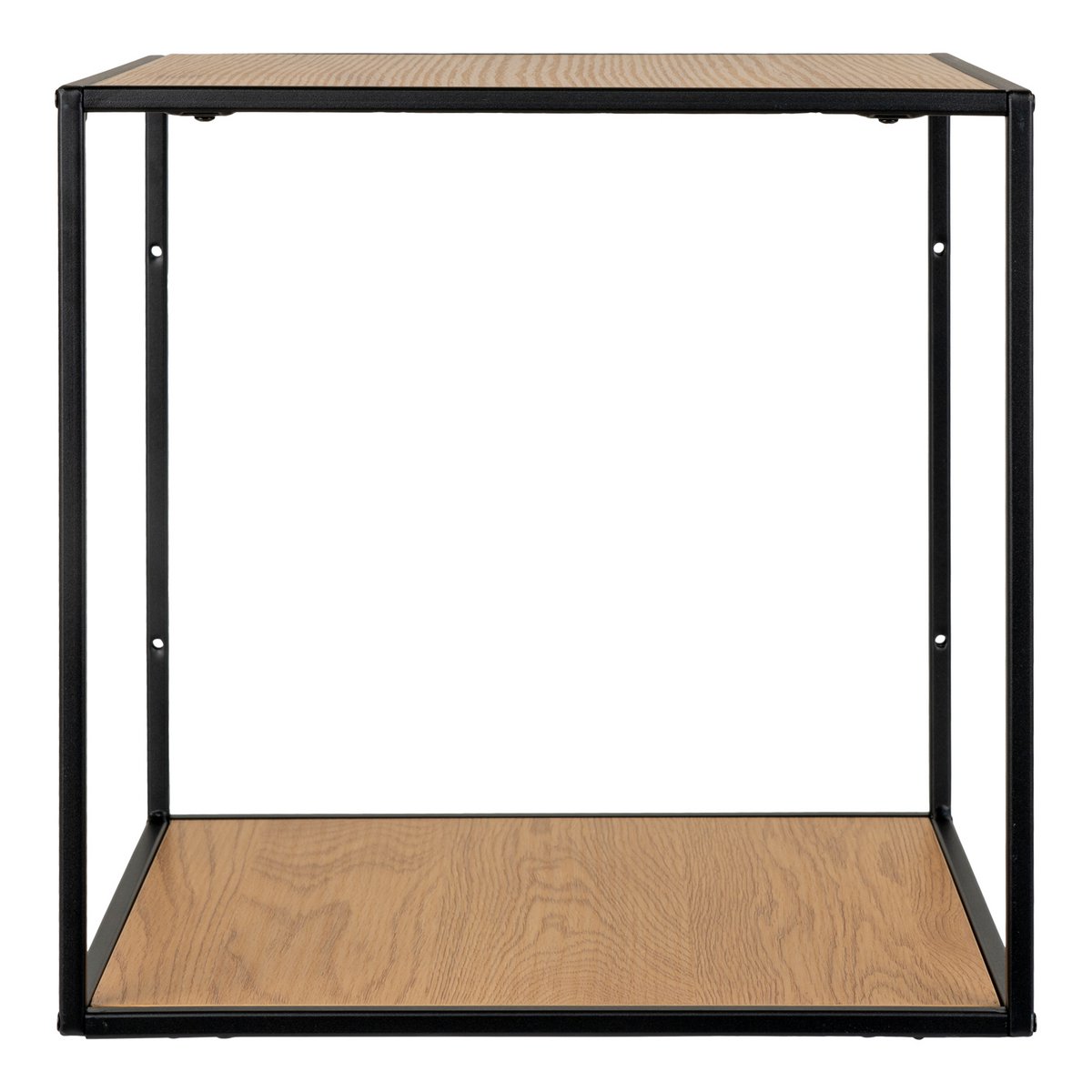 Oak Look Wall Shelf - Black Metal Frame, 36x36x36cm