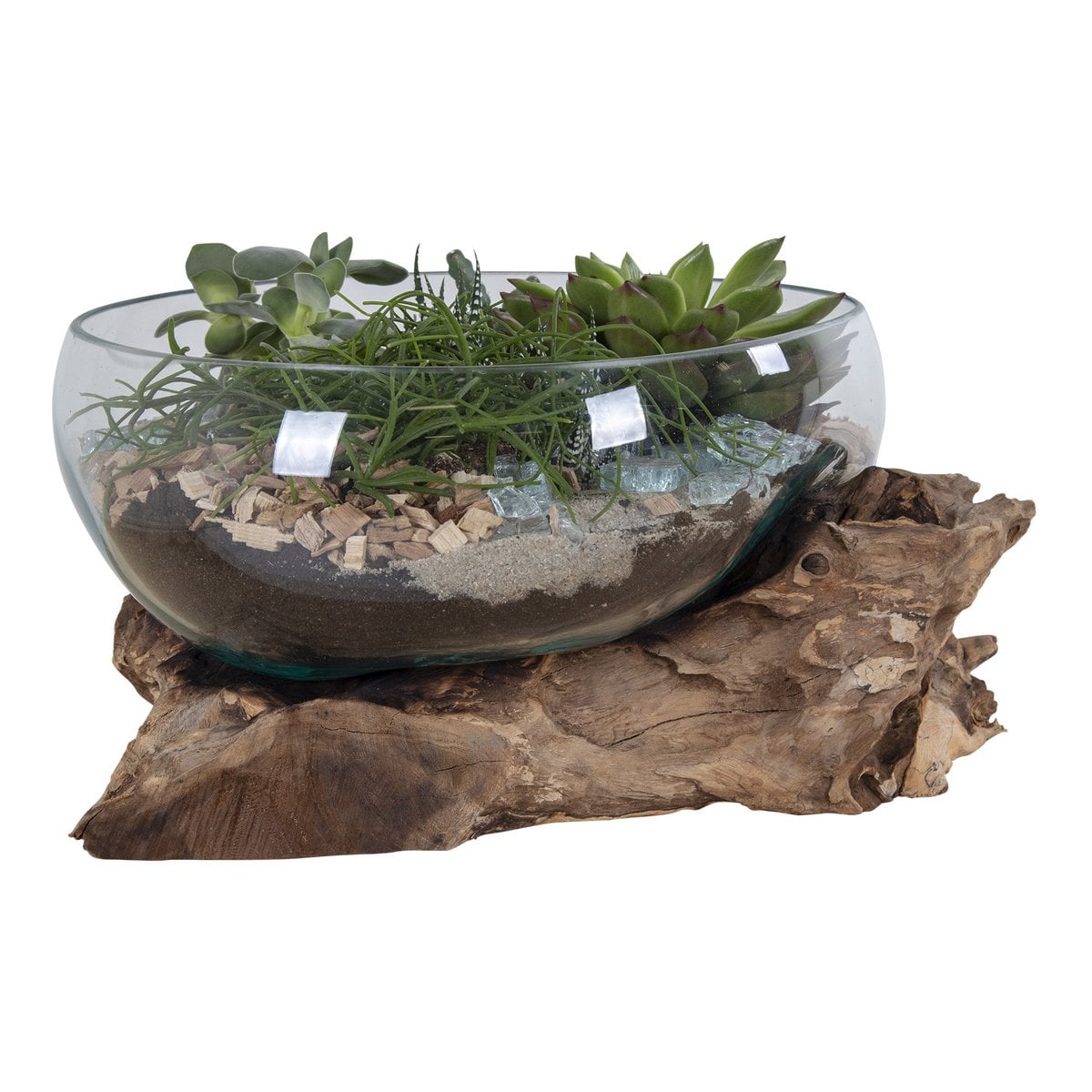 Teakwood Waterdrop Bowl - Glass and Steel Decorative Bowl, 26 cm
