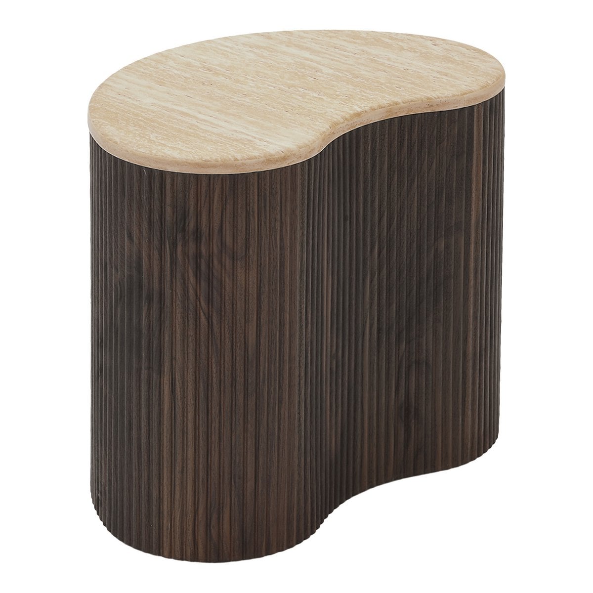 Dark Brown Side Table - Travertine-Look Accent, 50x33x44 cm