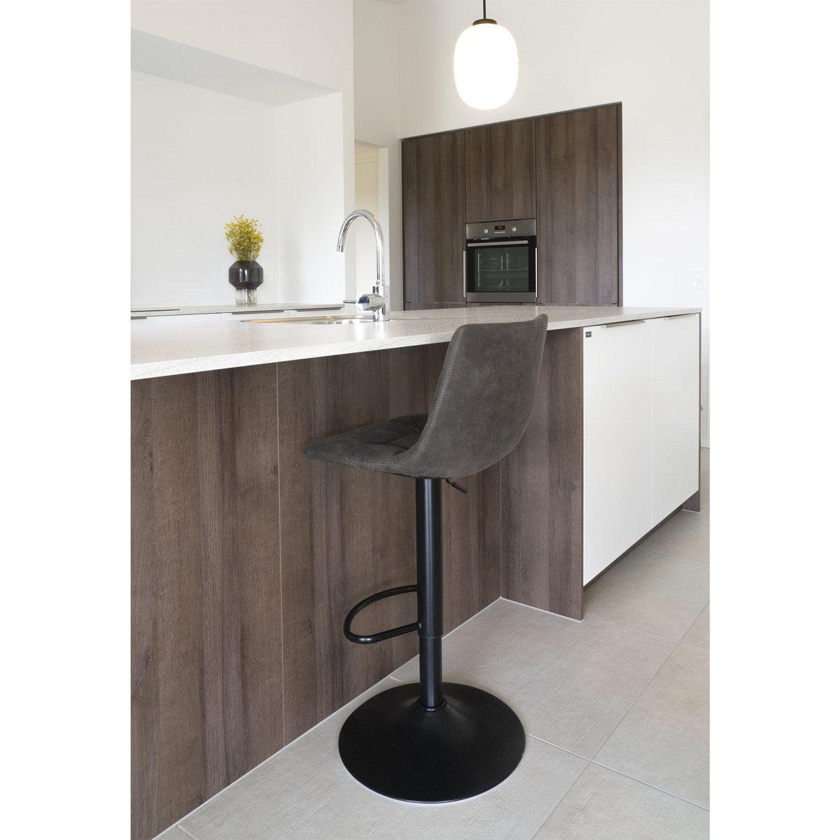 Middelfart Bar Chair - Dark Grey, Microfiber, Black Metal Legs, 43x43x88/108cm - set of 2