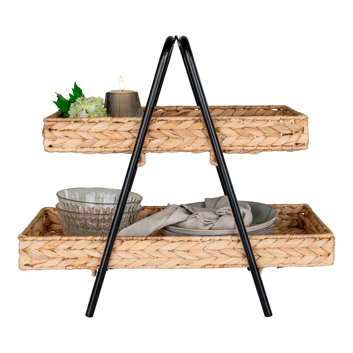 Sennepsskurving Trædesk - Naturlig og Sort Metalramme, 42cm