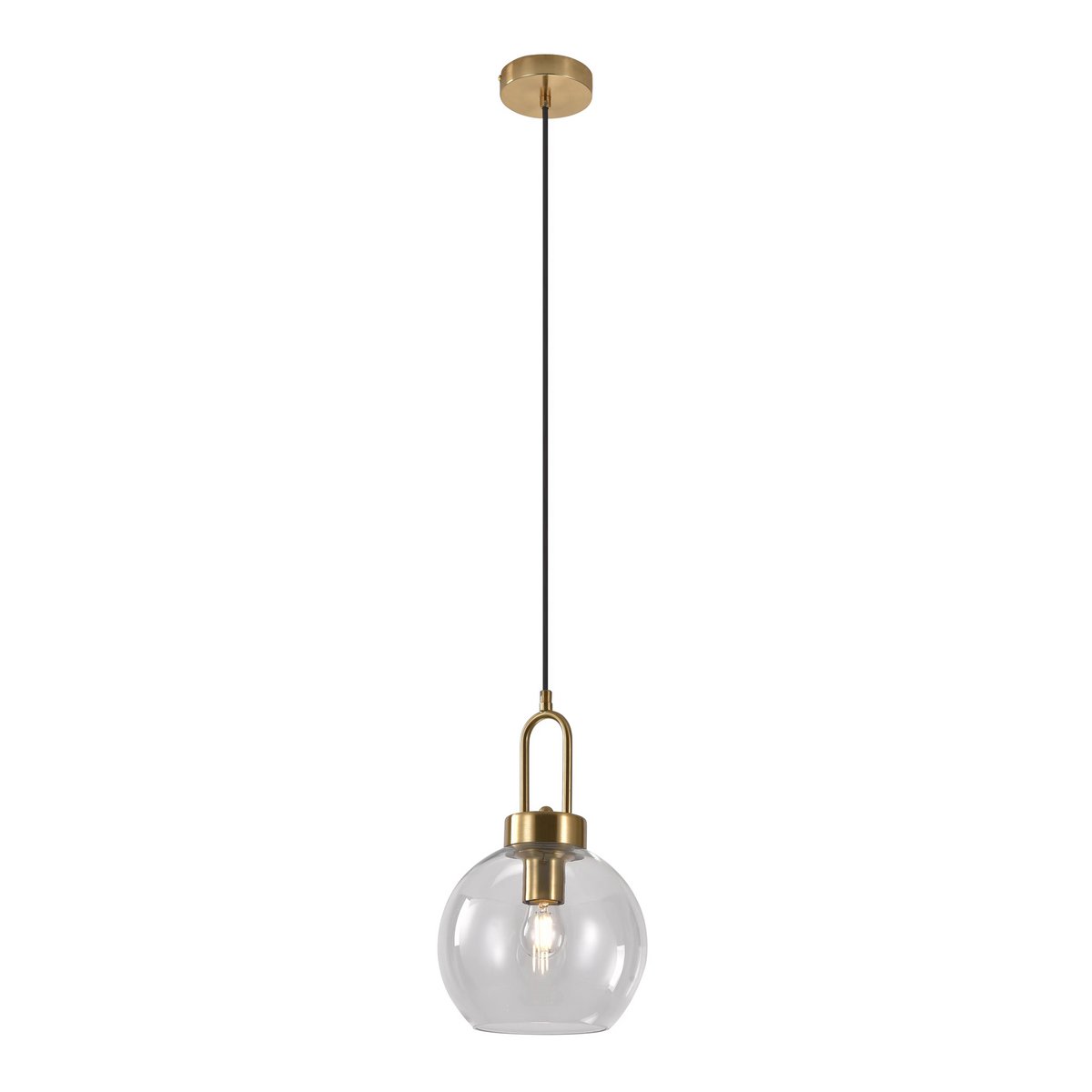 Glass Pendant Light – Brass Socket, Clear Shade & Fabric Cord, 20cm
