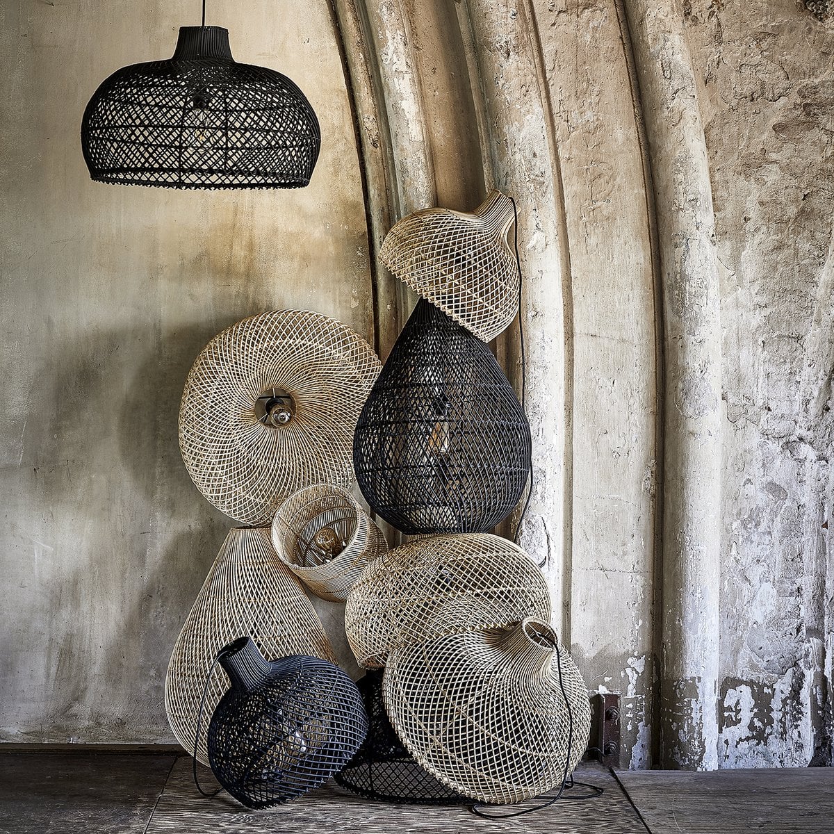 Rattan Pendant Light - Black Maze Hanging Lamp, Small