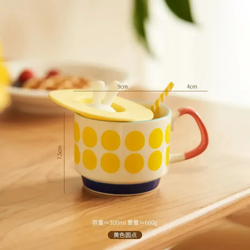 laysda 300ml Japanese Flower Coffee Mug Set Retro Ceramic Milk Oats Mug Office Water Handgrip Cup Kitchen Party Drinkware Set