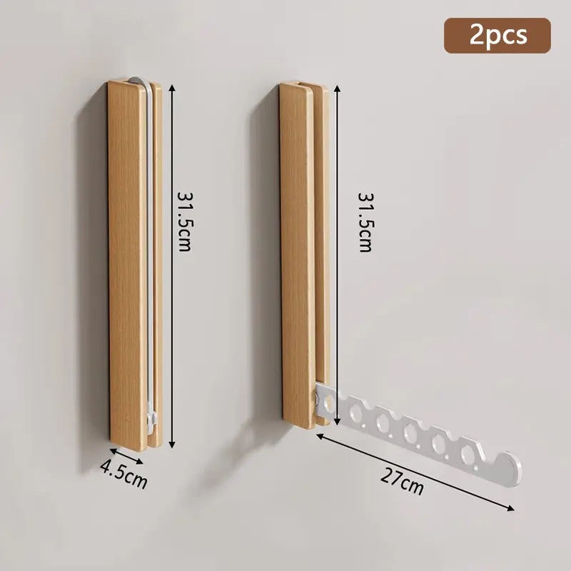Wood Wall-Mounted Clothes Hanger - Space-Saving & Collapsible