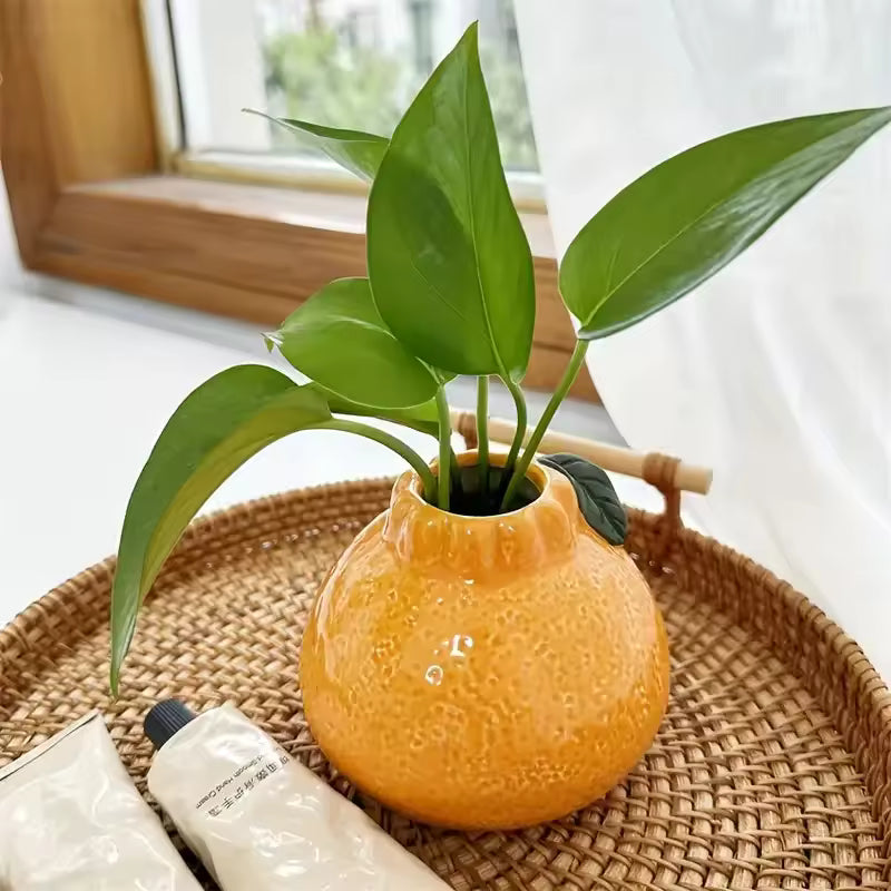 Orange Ceramic Vase | Modern Hydroponic Decor