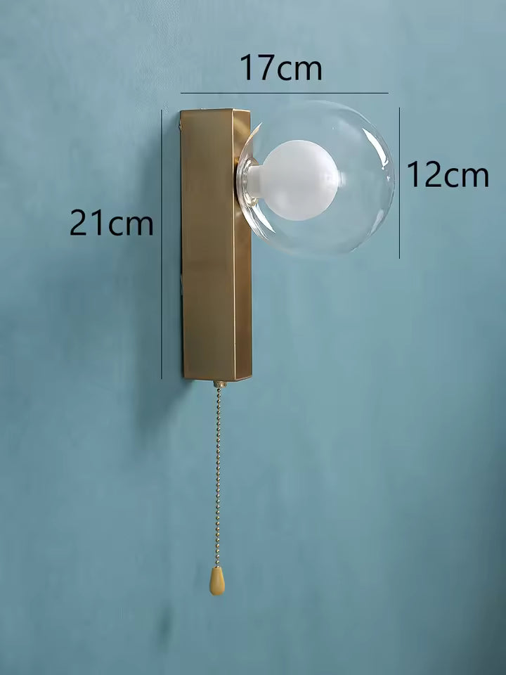 Small Nordic Wall Light | Metal & Glass, Pull Switch