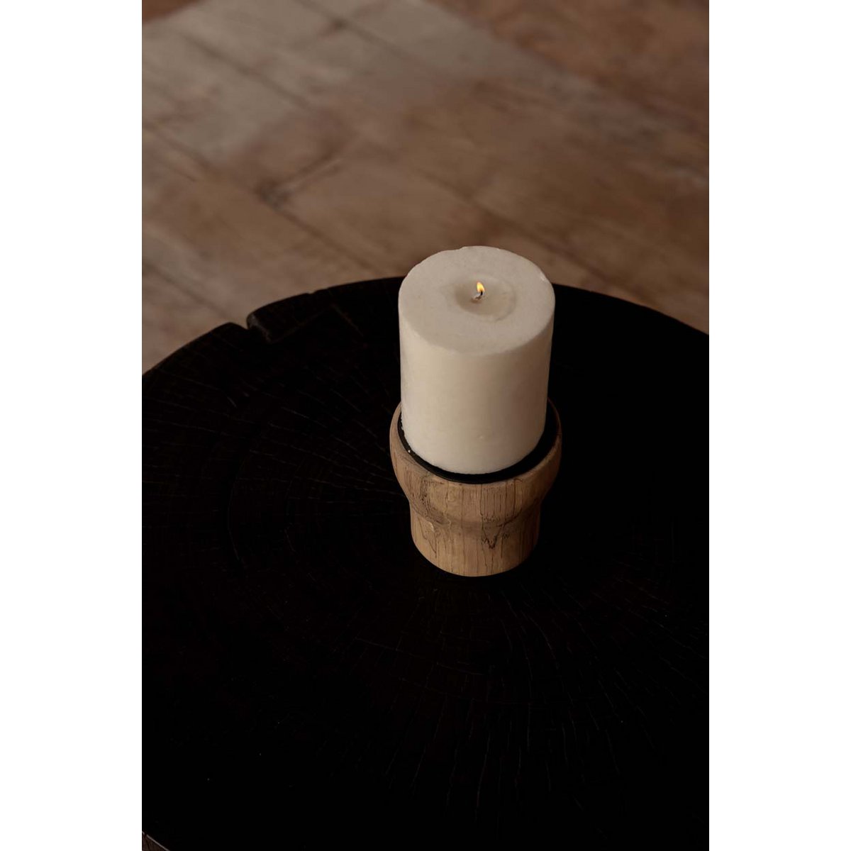 Teak Wood Tea Light Candle Holder – Black Candle Pin