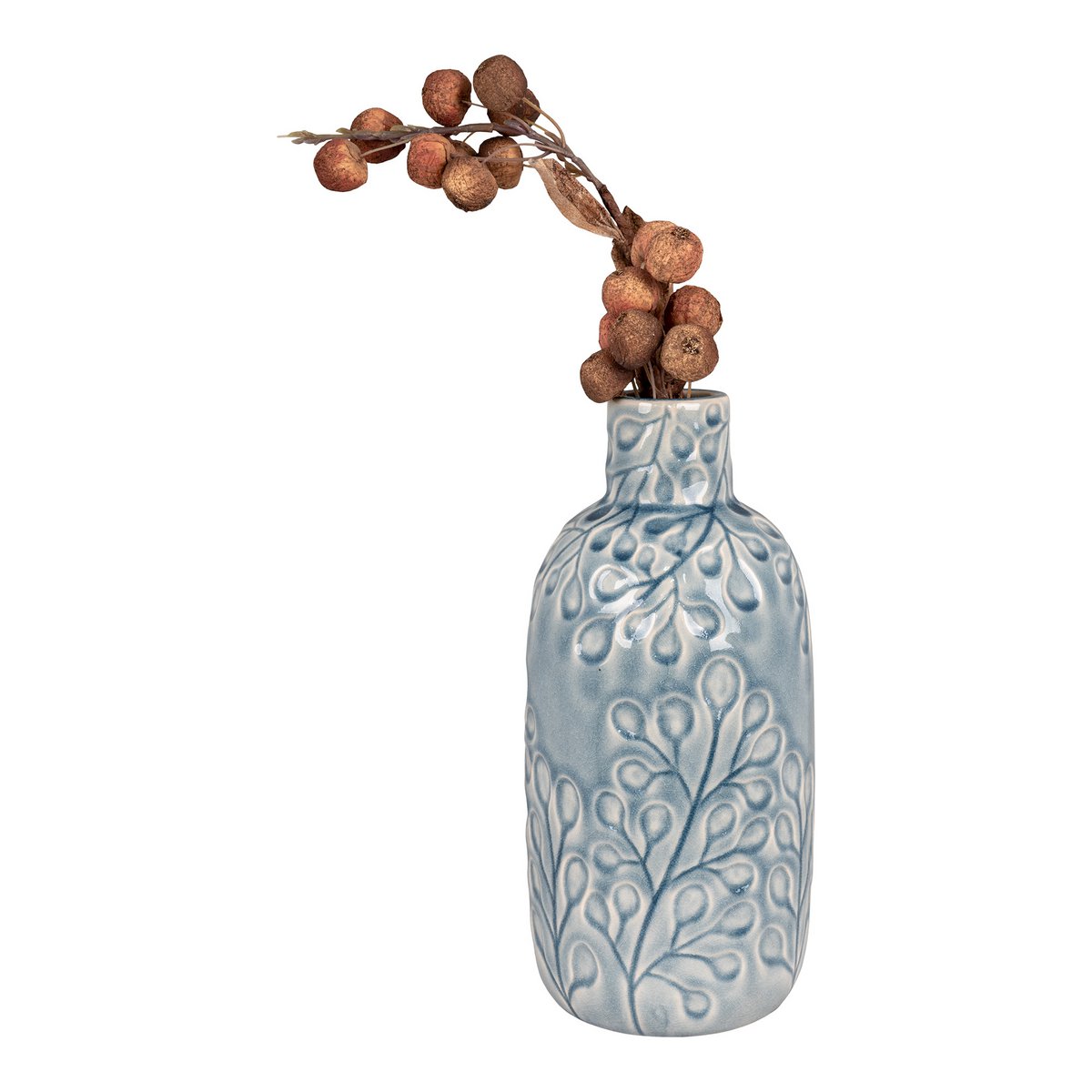Ceramic Vase - Blue Floral Decor, 12x26 cm