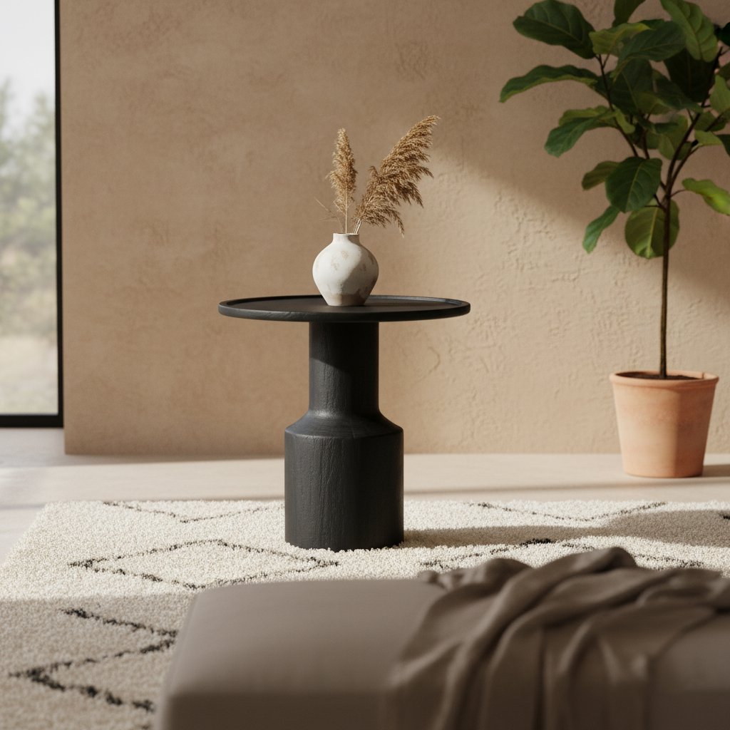 Teak Side Table - Nero Midnight Accent Table, Modern Style