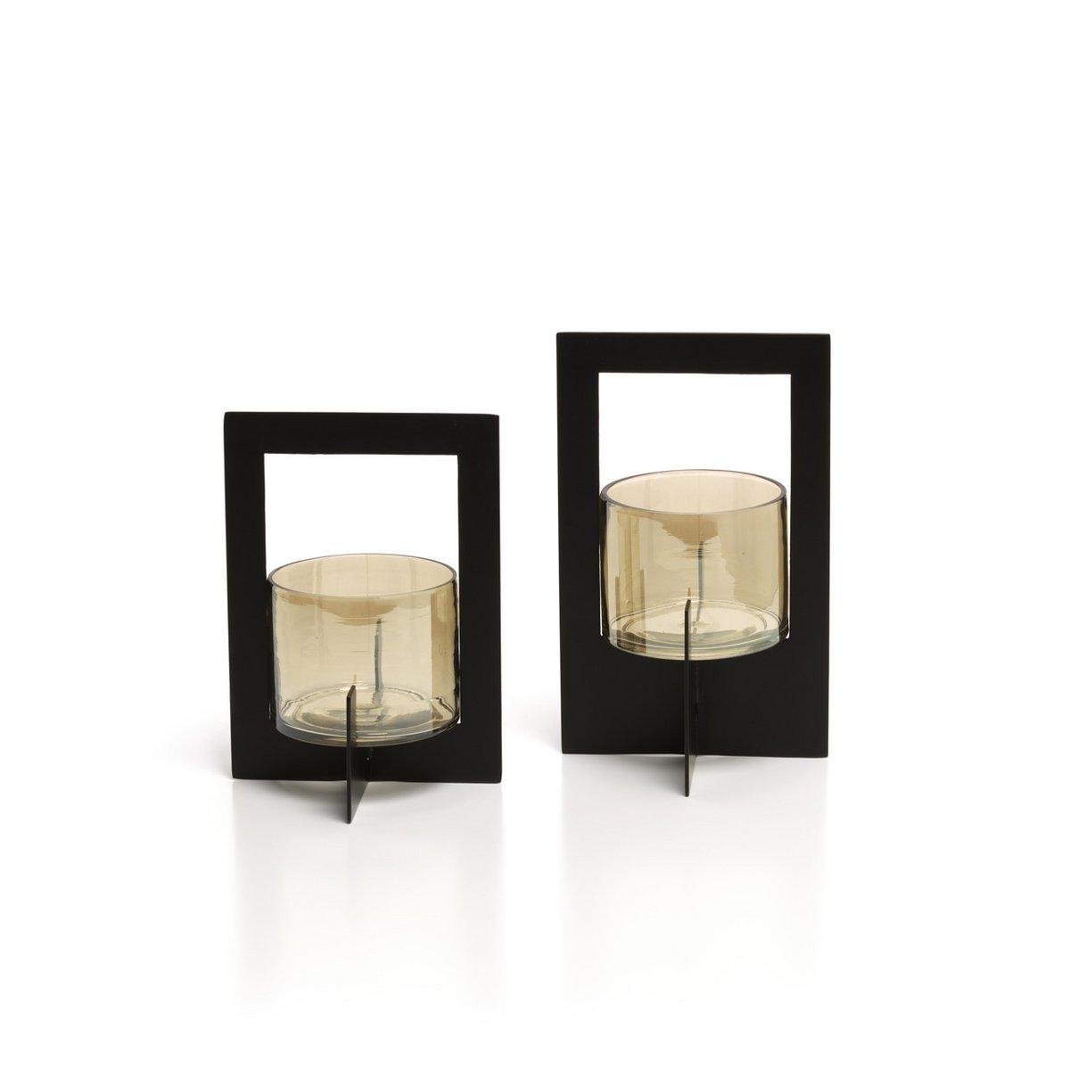 Metal Framed Candle Holder - Black Hurricane Lantern - Medium