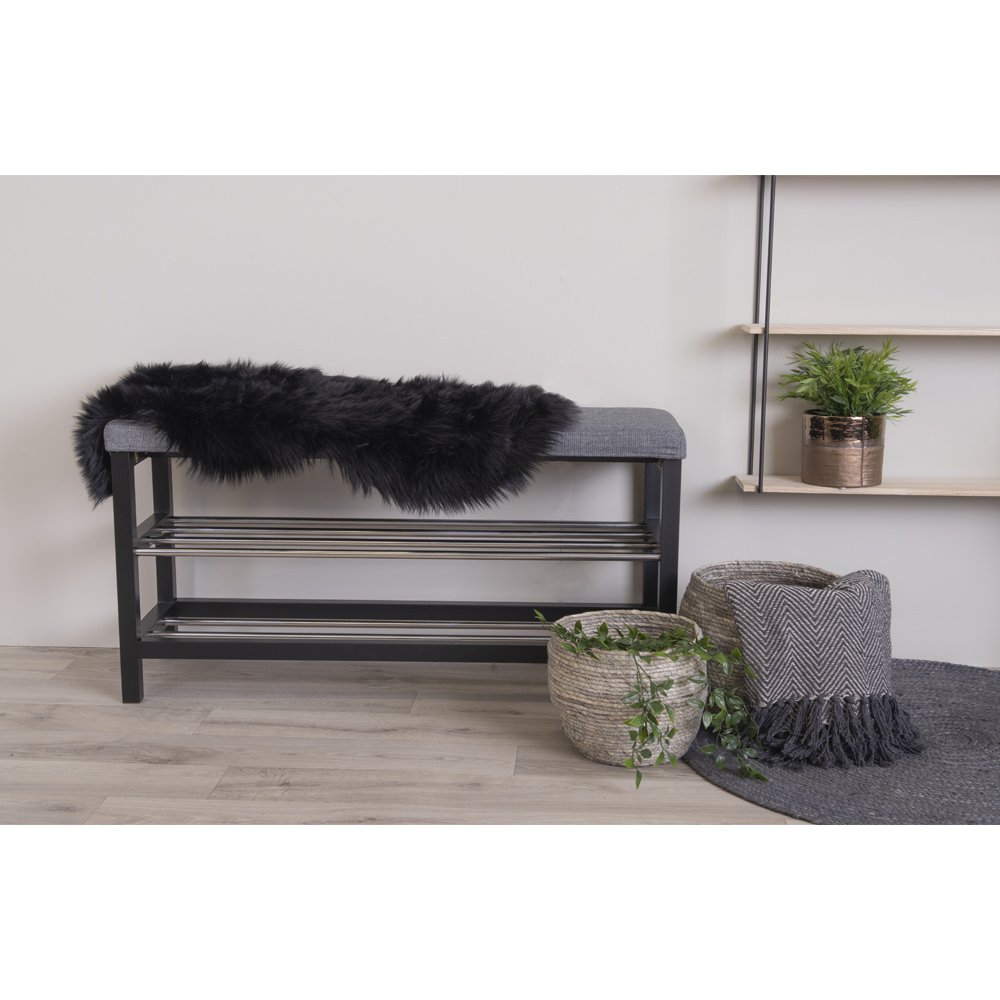 Faux Lambskin Rug - Black Polyester Accent Rug, 50x85 cm