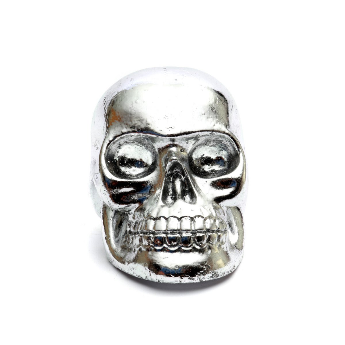 Resin Skull Head Statue – Silver Finish, Large