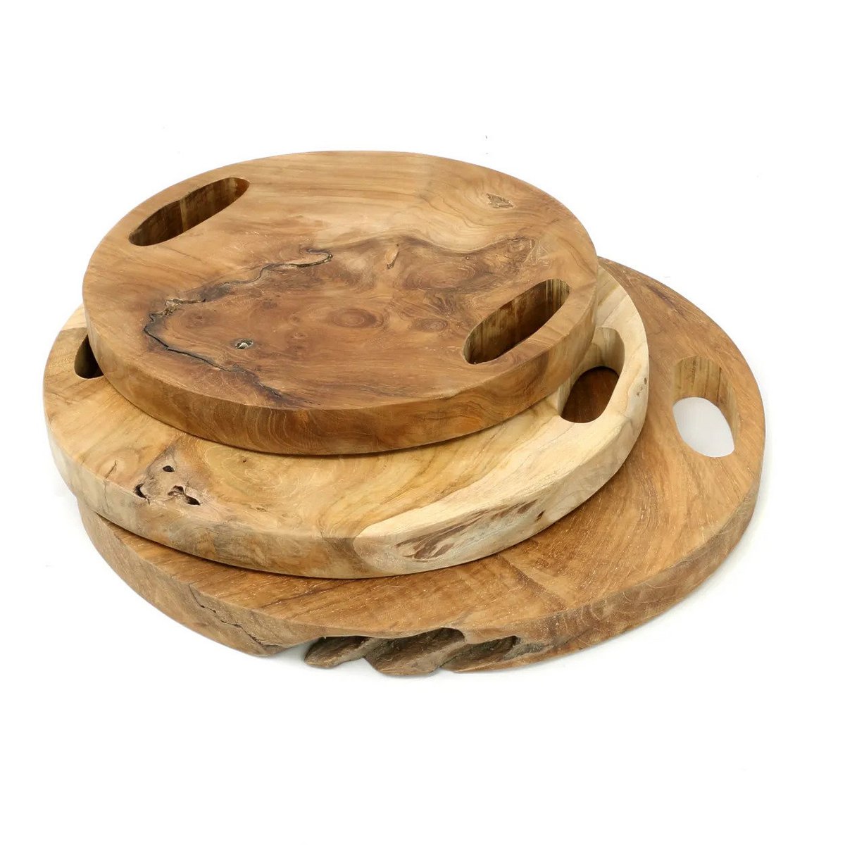 Teak Wood Serving Tray - Natural Root Design with Handles - Large