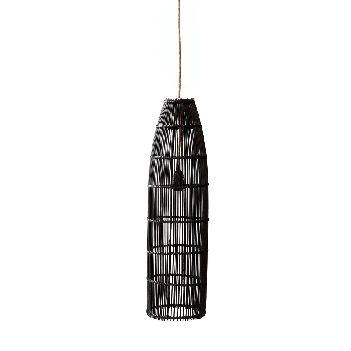 Rattan Pendant Light - Black Fish Trap Design, Large