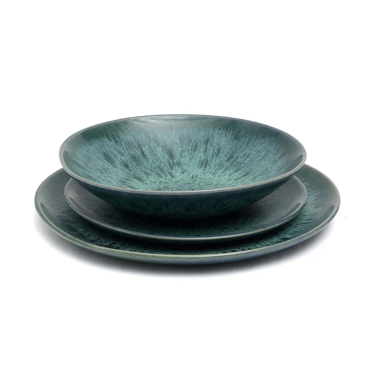 Stoneware Salad Plate - Aqua Blue Ceramic Dinner Plate