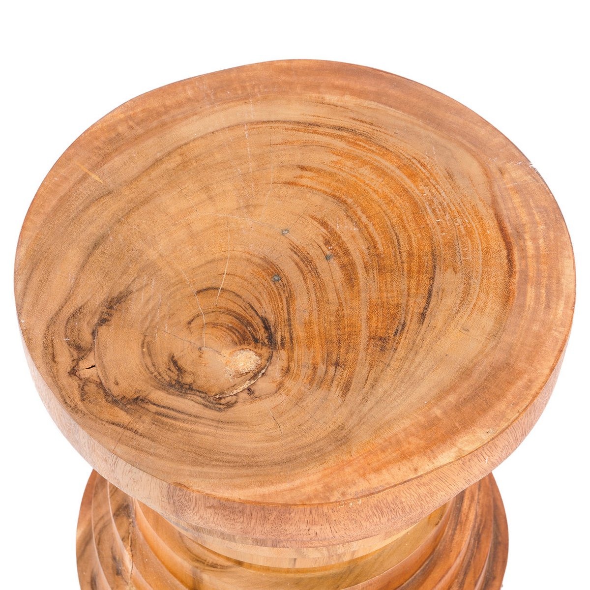 Suar Wood Stool - Natural Accent Table or Seat | Stepped Ring Design