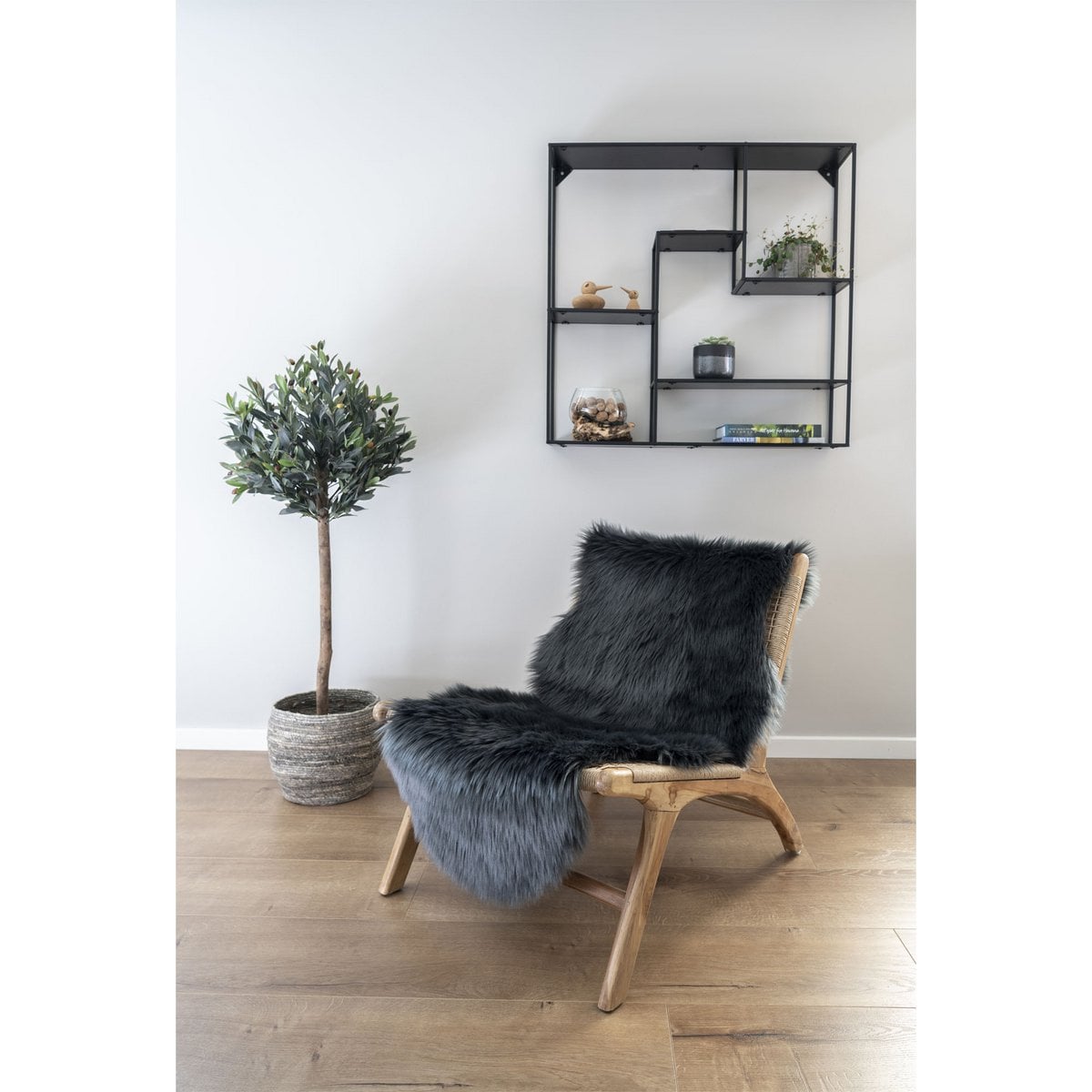 Lammfellimitat - Polyester, Grau - 60x180 cm