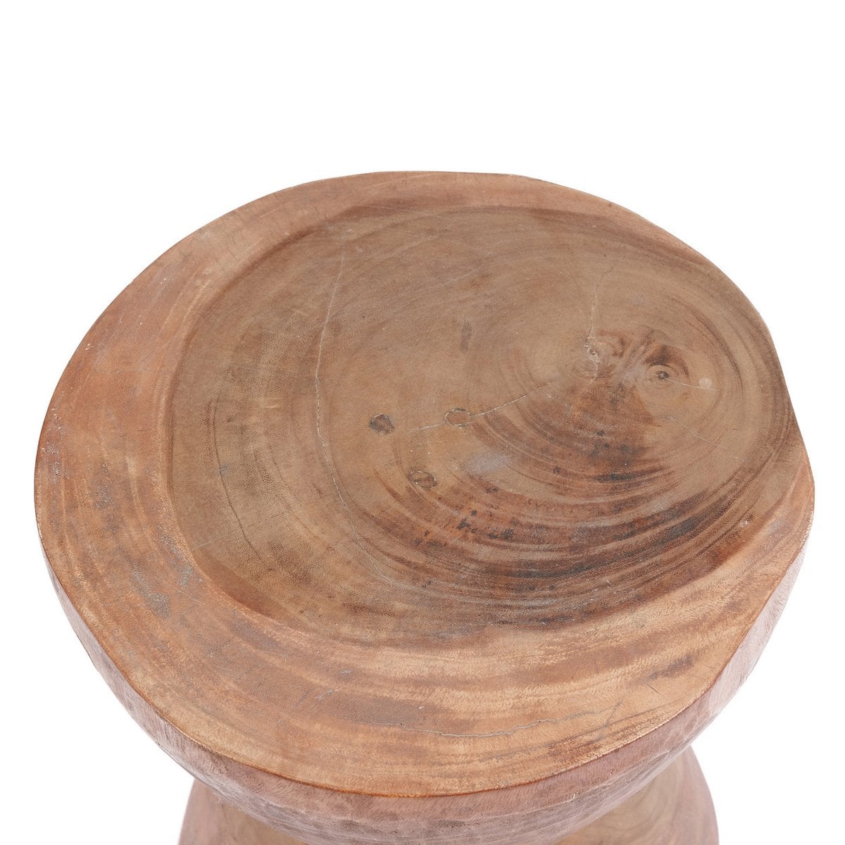 Suar Wood Kona Stool - Natural Hand-Carved Accent Seat