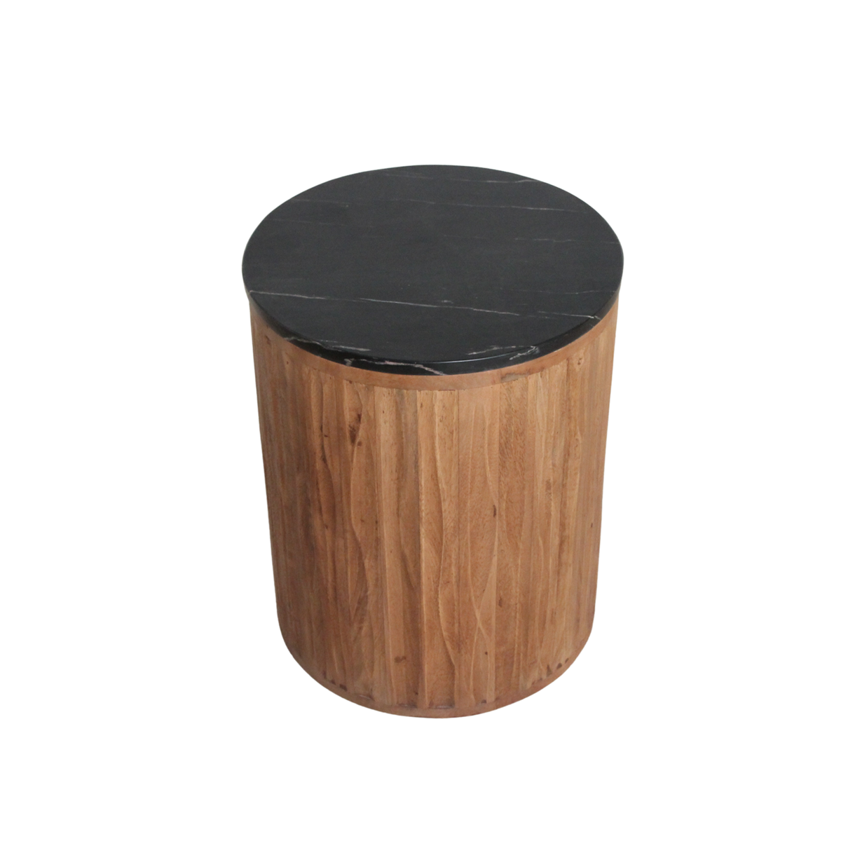 Black Marble Side Table - Mango Wood Base, 40x40x50 cm