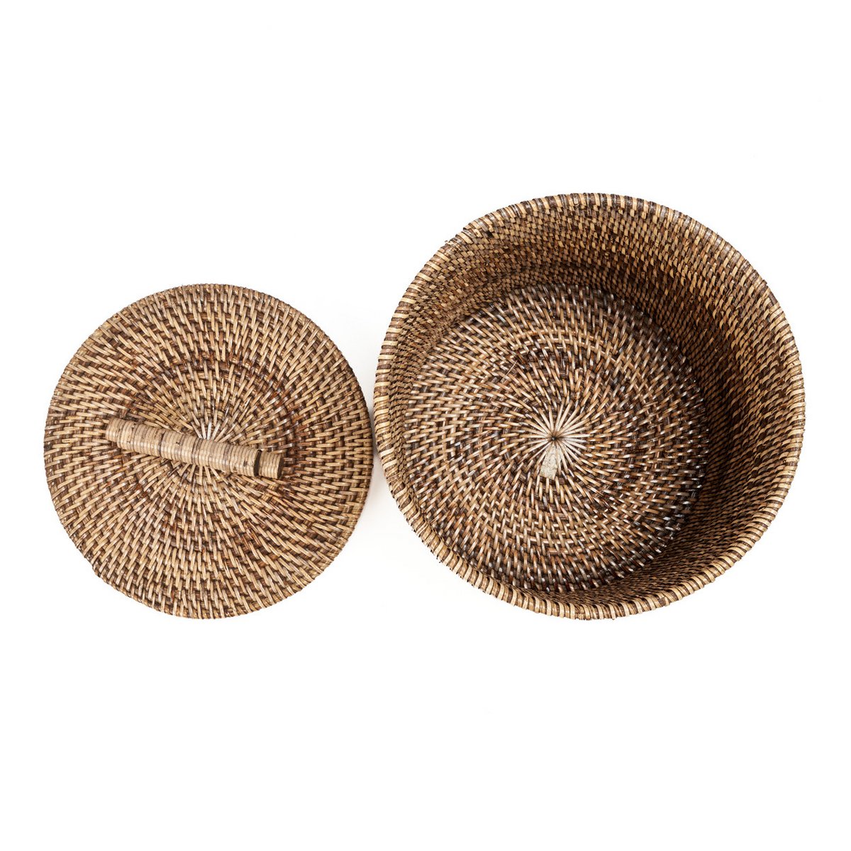 Rattan Storage Basket - Low Brown Handwoven Bin
