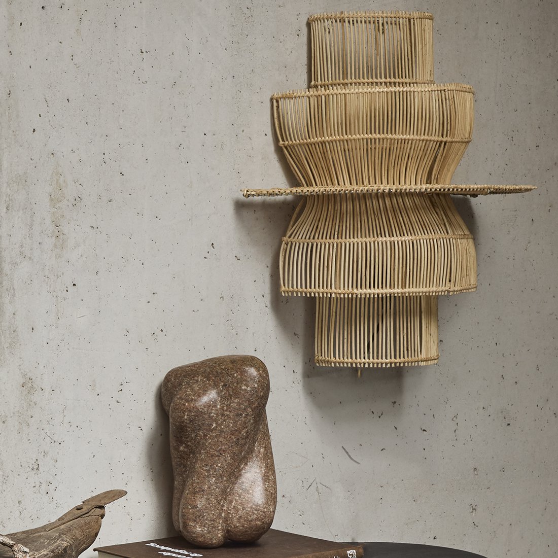 Rattan Wall Lamp - Saturn Handwoven Light Fixture with Fabric Cord
